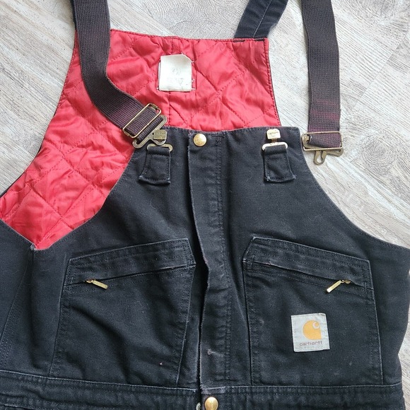 Carhartt Bib Distressed USA Union Made Insulated Duck Canvas Black Y2K Workwear - Picture 2 of 16